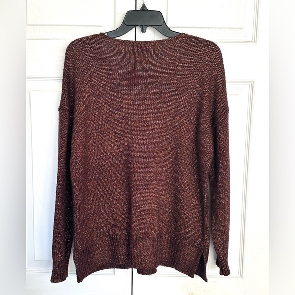 LOFT Sparkling Copper Gold Metallic V Neck Cozy Sweater-Size Large - Picture 5 of 8